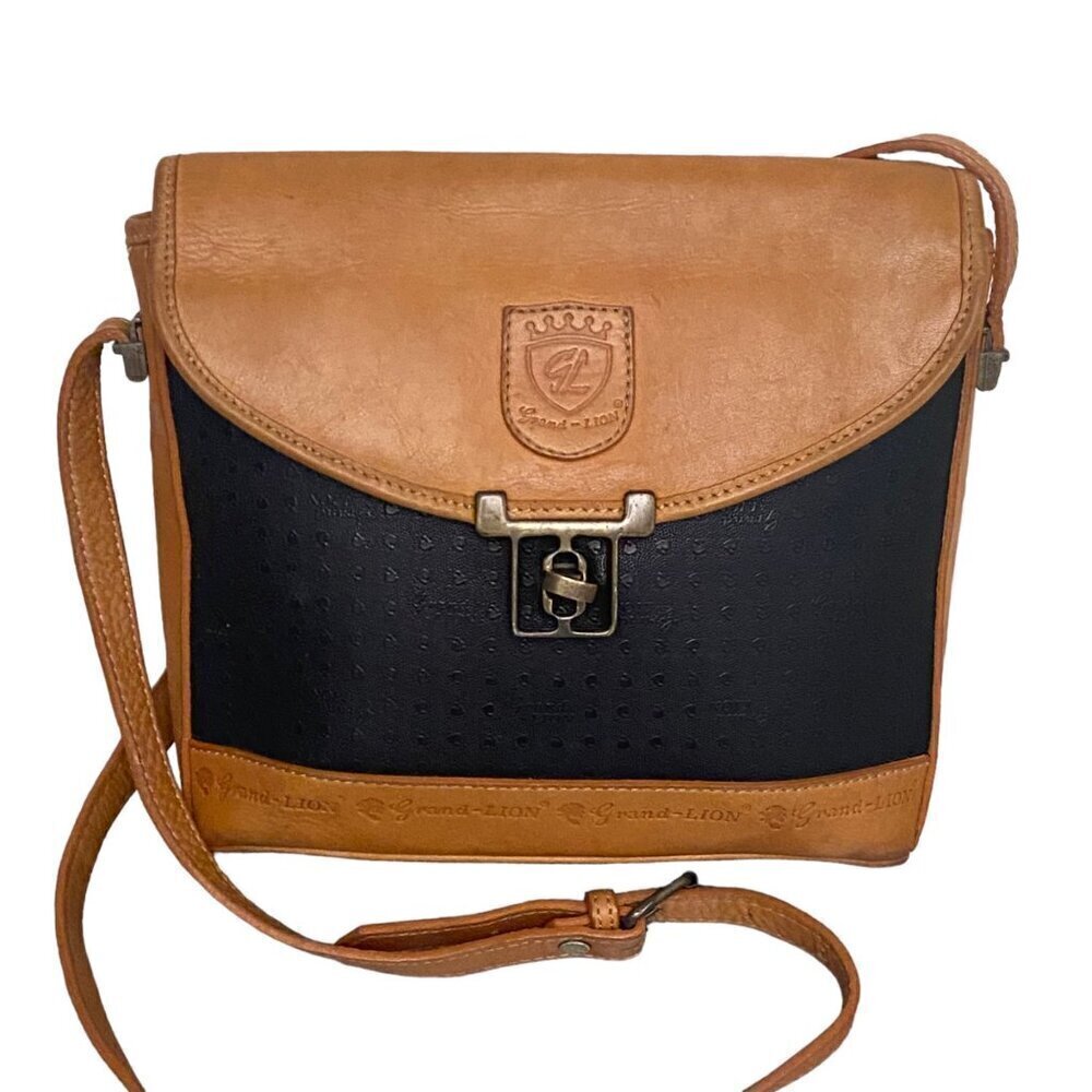 Vintage Grand Lion Leather Two-Tone Front Flap Crossbody Bag
